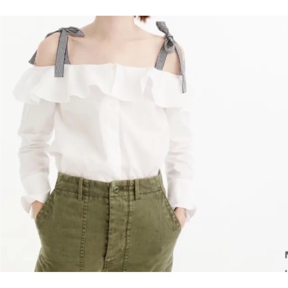 J Crew Petite Cold -shoulder Poplin Top White